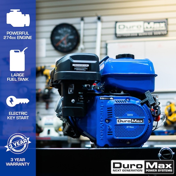Duromax 274cc 1 in. Shaft Recoil/Electric Start Engine,  - XP9HPE