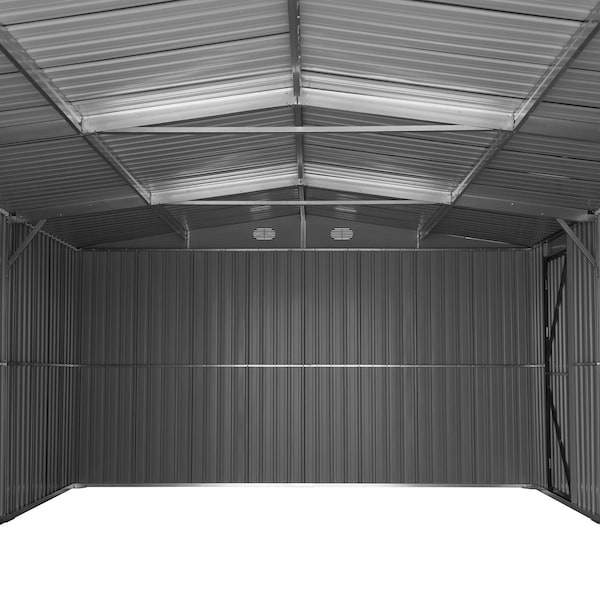 Sunjoy 13 ft. x 20 ft. Outdoor Storage Shed, Carport, Light Grey - A110006611