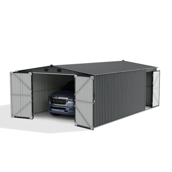 Sunjoy 13 ft. x 20 ft. Outdoor Storage Shed, Carport, Dark Grey - A110006610