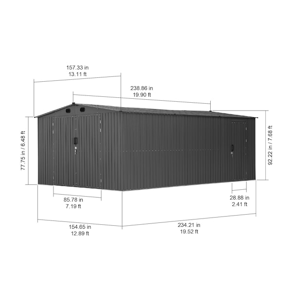 Sunjoy 13 ft. x 20 ft. Outdoor Storage Shed, Carport, Dark Grey - A110006610
