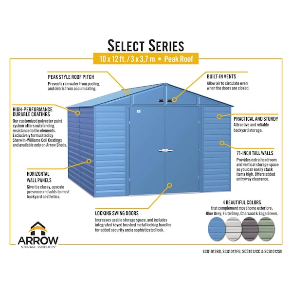 Arrow Storage Products Shed, Charcoal, Unassembled - SCG1012CC
