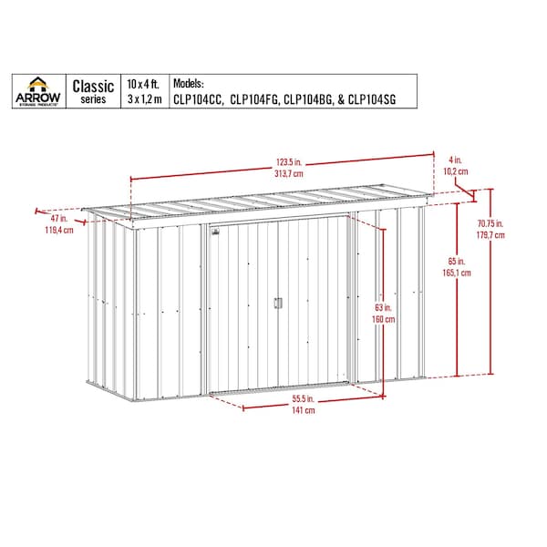 Arrow Storage Products Shed, Charcoal, Unassembled - CLP104CC