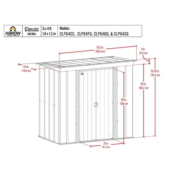 Arrow Storage Products Shed, Blue Gray, Unassembled - CLP64BG