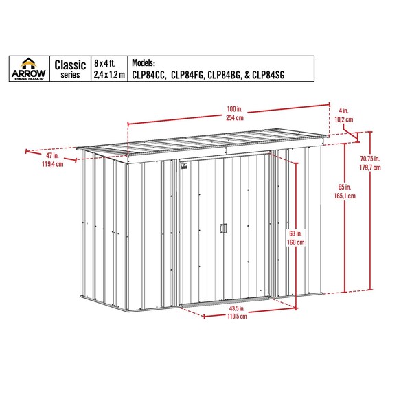 Arrow Storage Products 8x4 Classic Steel Storage Shed, Blue Grey - CLP84BG