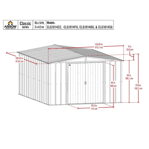 Arrow Storage Products Shed, Charcoal, Unassembled - CLG1014CC