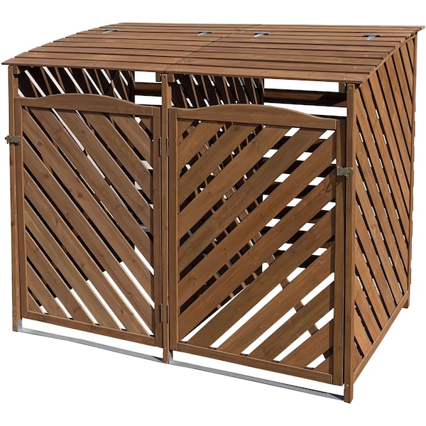 Hanover Wooden Trash and Recyclables Bin Storage Shed with Dual Front Doors and Hinged Top Lids in Brown - HANWS0104-BRN