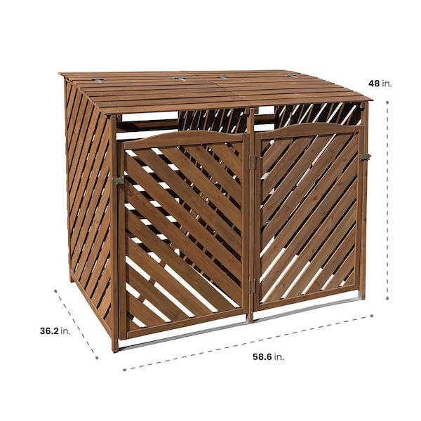 Hanover Wooden Trash and Recyclables Bin Storage Shed with Dual Front Doors and Hinged Top Lids in Brown - HANWS0104-BRN