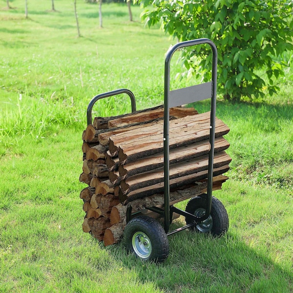 Earth Worth Rolling Firewood Rack Log Cart, Black - 83-DT5199