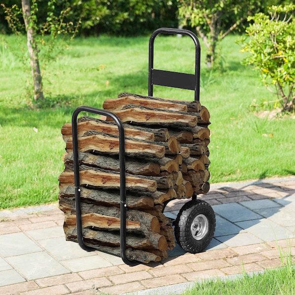 Earth Worth Rolling Firewood Rack Log Cart, Black - 83-DT5199