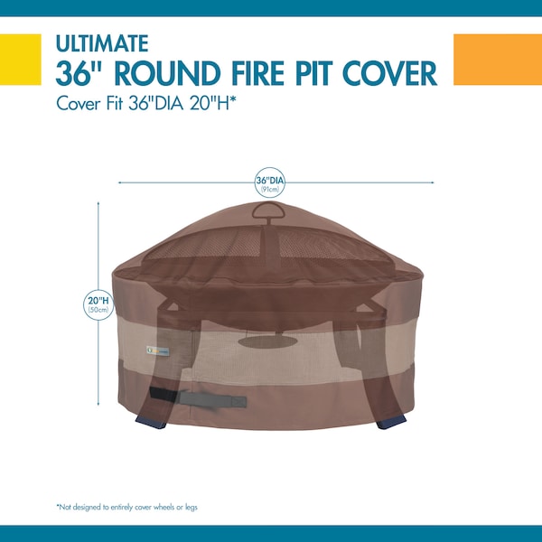 Duck Covers Ultimate Mocha Patio Round Fire Pit Cover, 36" Dia x 24"H - UFPR3620
