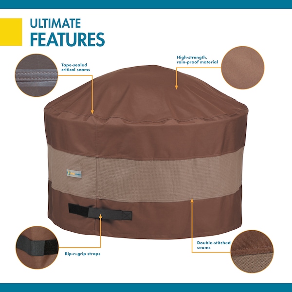 Duck Covers Ultimate Mocha Patio Round Fire Pit Cover, 36" Dia x 24"H - UFPR3620