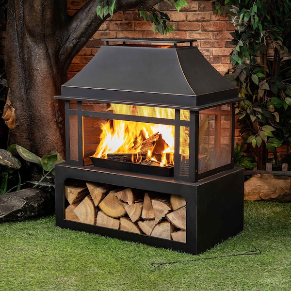 Deko Living Wood Burner Fireplace - Metal - 40 Inch - COB10501