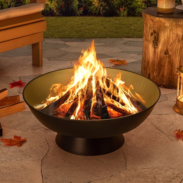 Sunjoy 22 in. Black Steel Round Wood Burning Fire Pit - A301035000