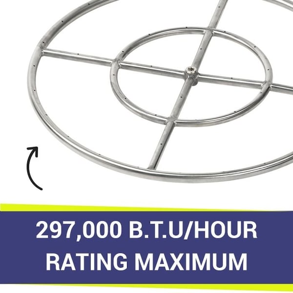 American Fire Glass 24 in Double-Ring Stainless Steel Burner with a 1/2 in Inlet - SS-FR-24