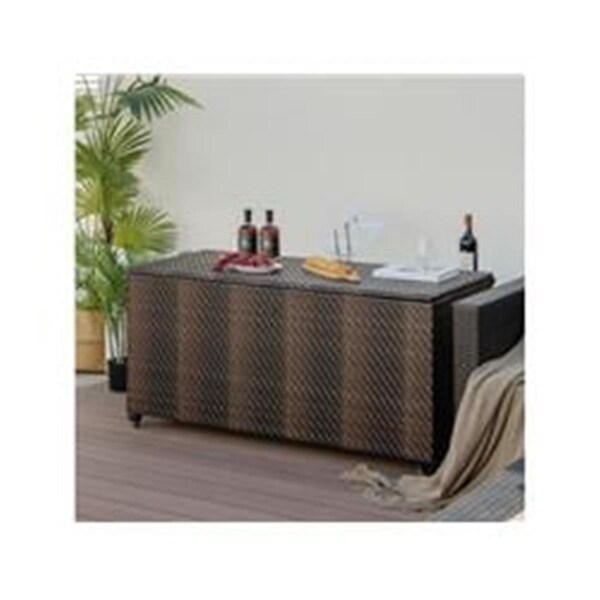 Costway 96 gal PE Wicker Outdoor Storage Box with 4 Wheels, Brown - NP10549CF
