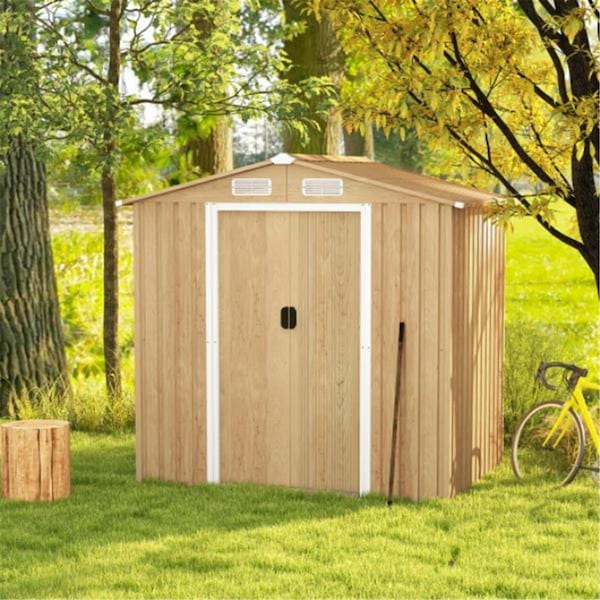 Total Tactic GT4106NA 6 x 4 ft. Galvanized Steel Storage Shed with Lockable Sliding Doors, Natural - GT4106NA+