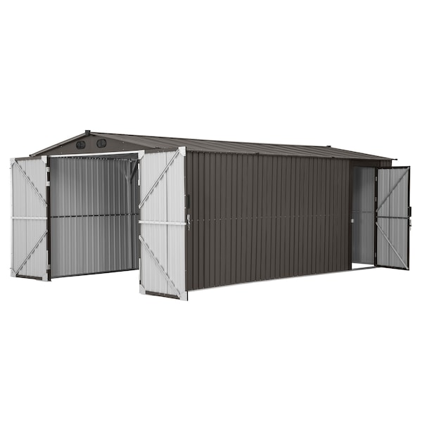 Sunjoy 10 ft. x 20 ft. Outdoor Storage Shed, Carport, Tan - A110006602