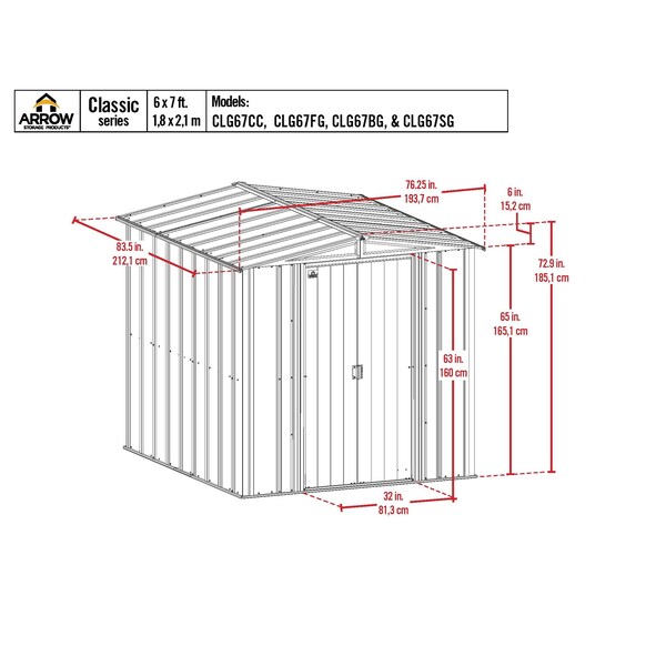 Arrow Storage Products 6x7 Classic Steel Storage Shed, Sage Green - CLG67SG