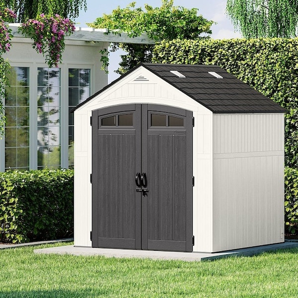 Suncast Ridgeland Storage Shed, 327 cu-ft Capacity, 7 ft 4 in W, 7 ft 1-1/4 in D, 8 ft 2 in H, Resin - BMS7704