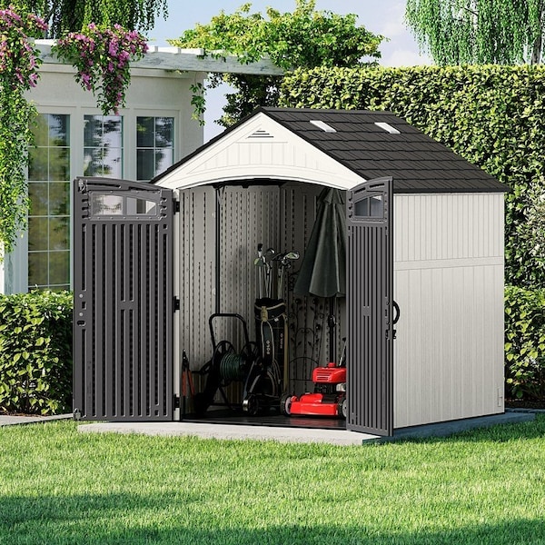 Suncast Ridgeland Storage Shed, 327 cu-ft Capacity, 7 ft 4 in W, 7 ft 1-1/4 in D, 8 ft 2 in H, Resin - BMS7704