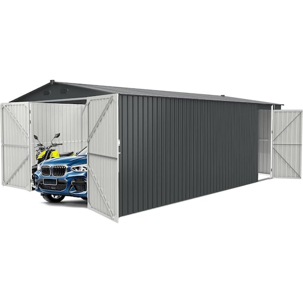 Chery Industrial Outdoor Large Metal Storage Shed 20x10FT, Garden Shed for Car, Truck, Bike, Garbage Can, Tool - DOUMS1020DG01