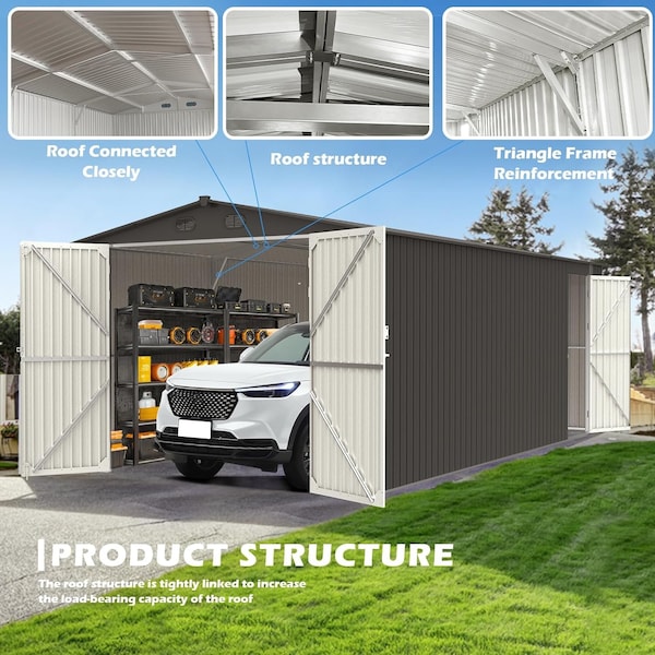 Chery Industrial Outdoor Large Metal Storage Shed 20x10FT, Garden Shed for Car, Truck, Bike, Garbage Can, Tool - DOUMS1020DG01