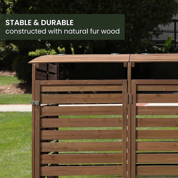 Hanover Wooden Trash and Recyclables Bin Storage Shed with Dual Front Doors and Hinged Top Lids in Brown - HANWS0103-BRN