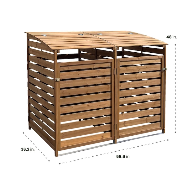 Hanover Wooden Trash and Recyclables Bin Storage Shed with Dual Front Doors and Hinged Top Lids in Brown - HANWS0103-BRN