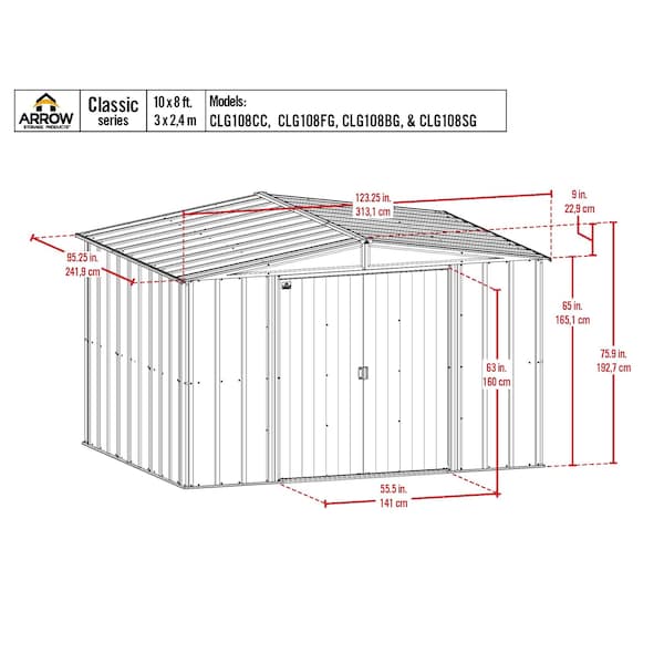 Arrow Storage Products 10x8 Classic Steel Storage Shed, Sage Green - CLG108SG