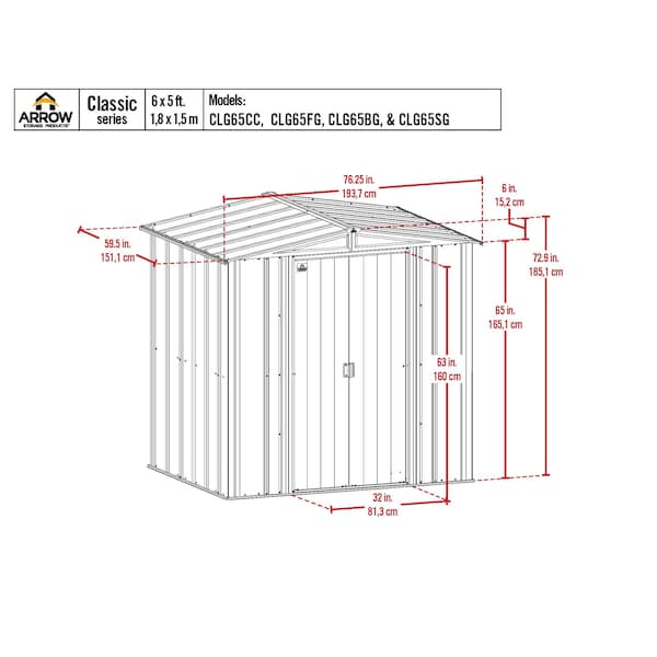 Arrow Storage Products Shed, Blue Gray, Unassembled - CLG65BG