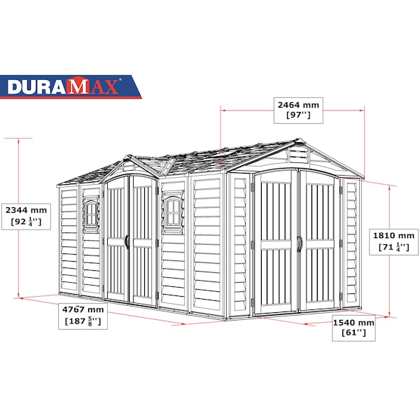 Duramax 15 x 8 Apex Pro w/fndtn, 2 windows & side door - 40216