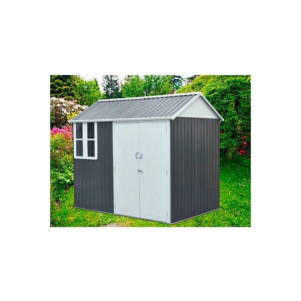 Almo Fulfillment Services Hanover Galvanized Steel Shed, 63-11/16"L x 102"W x 87-3/5"H, Dark Gray/White - HANNORDICSHD-GW