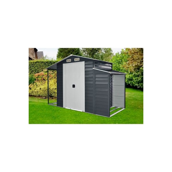 Almo Fulfillment Services Hanover Galvanized Steel Shed, 59-13/16"L x 123-3/5"W x 80"H, Dark Gray/White - HANMLTISHD-GW