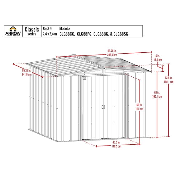 Arrow Storage Products 8x8 Classic Steel Storage Shed, Sage Green - CLG88SG