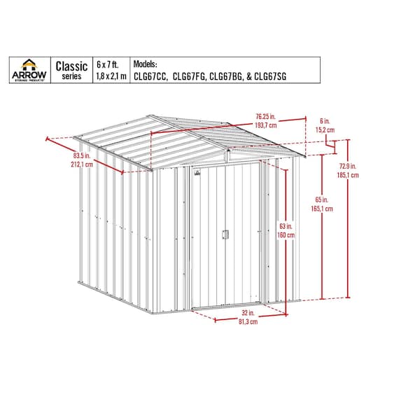 Arrow Storage Products Shed, Charcoal, Assembled - CLG67CC