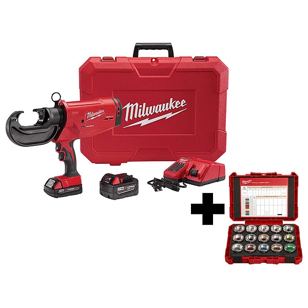 Milwaukee Tool M 18, Crimper and Die Kit, 18 V, 2 Batteries/1 Charger - 2779-22, 49-16-KITC