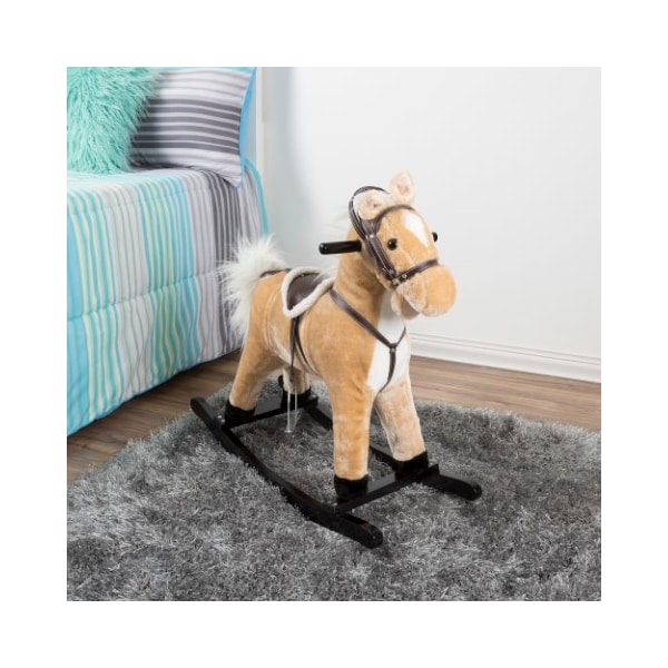 Toy Time Rocking Horse Ride On Toy Plush Animal on Wooden Rockers for Toddlers to 4-years Old, Brown - 217945BLN