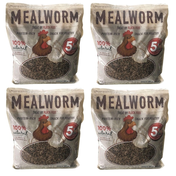 Flock Fest Dried Mealworms for Chickens, Ducks, and Small Pets, 5 Lb, PK4 - DMW54PC
