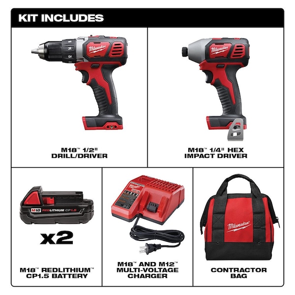 Milwaukee Tool M18  L2-Tool Combo Kit w M18 2.0 Battery - 2691-22, 48-11-1820
