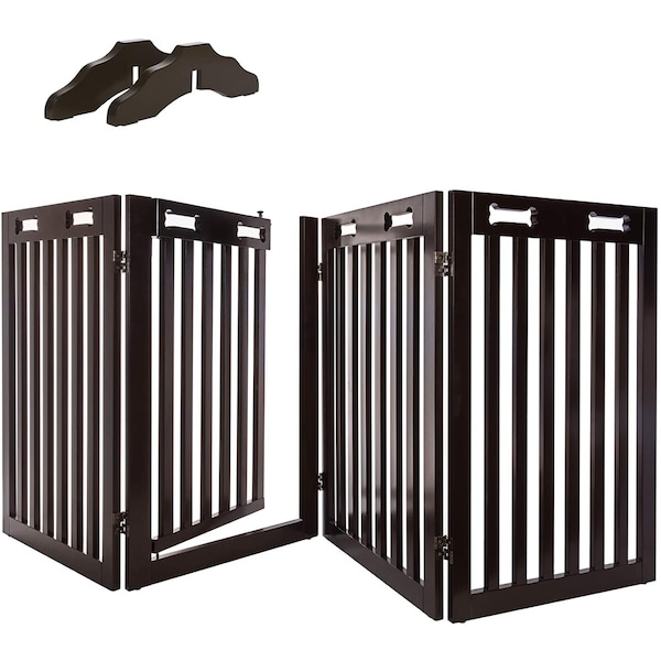 Arf Pets Free Standing Wood Dog Gate with Walk Through Door, Expands Up to 80" Wide, 31.5" High - APDGWD4P