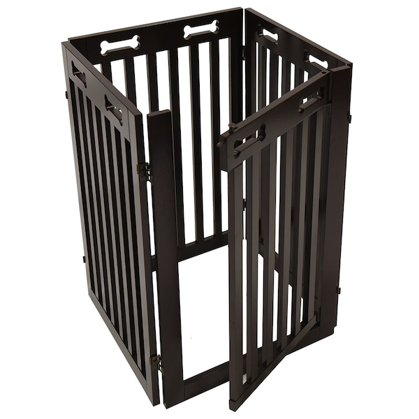 Arf Pets Free Standing Wood Dog Gate with Walk Through Door, Expands Up to 80" Wide, 31.5" High - APDGWD4P
