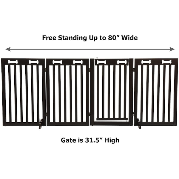 Arf Pets Free Standing Wood Dog Gate with Walk Through Door, Expands Up to 80" Wide, 31.5" High - APDGWD4P