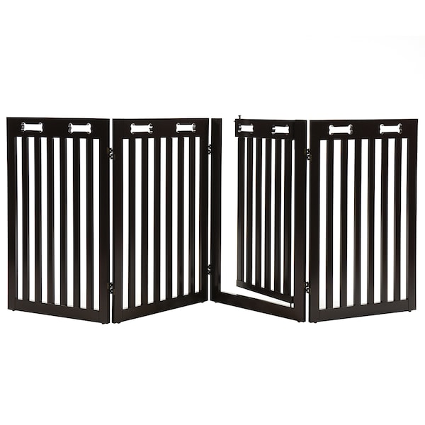 Arf Pets Free Standing Wood Dog Gate with Walk Through Door, Expands Up to 80" Wide, 31.5" High - APDGWD4P