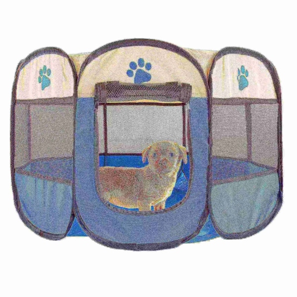 Pet Adobe Pet Adobe Pop-Up Playpen with Carrying Case, Indoor/Outdoor 26.5x 17, Dogs & Cats Blue - 819024AMG