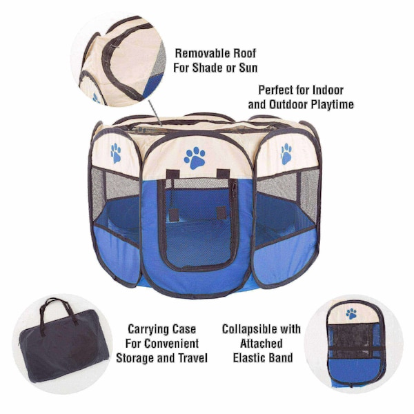 Pet Adobe Pet Adobe Pop-Up Playpen with Carrying Case, Indoor/Outdoor 26.5x 17, Dogs & Cats Blue - 819024AMG
