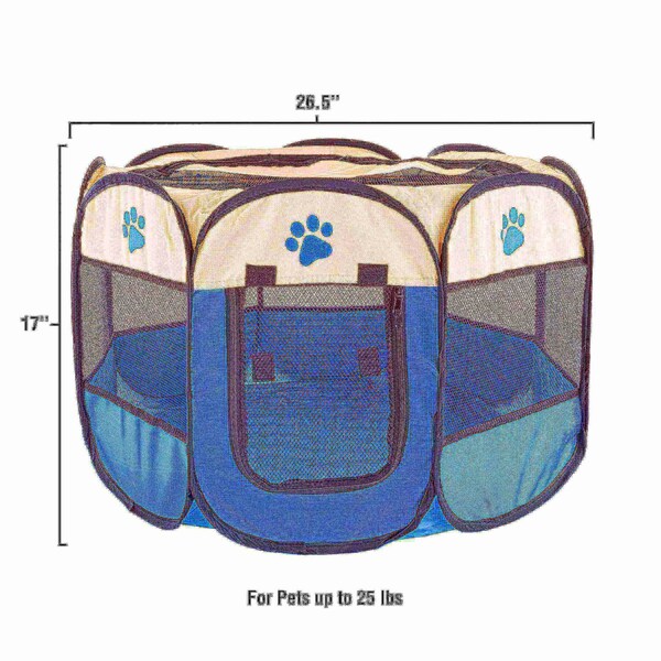 Pet Adobe Pet Adobe Pop-Up Playpen with Carrying Case, Indoor/Outdoor 26.5x 17, Dogs & Cats Blue - 819024AMG