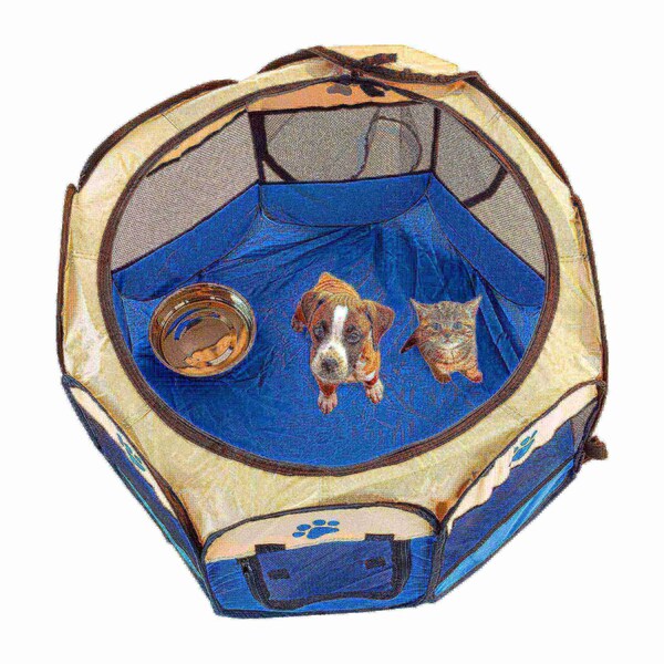 Pet Adobe Pet Adobe Pop-Up Playpen with Carrying Case, Indoor/Outdoor 26.5x 17, Dogs & Cats Blue - 819024AMG