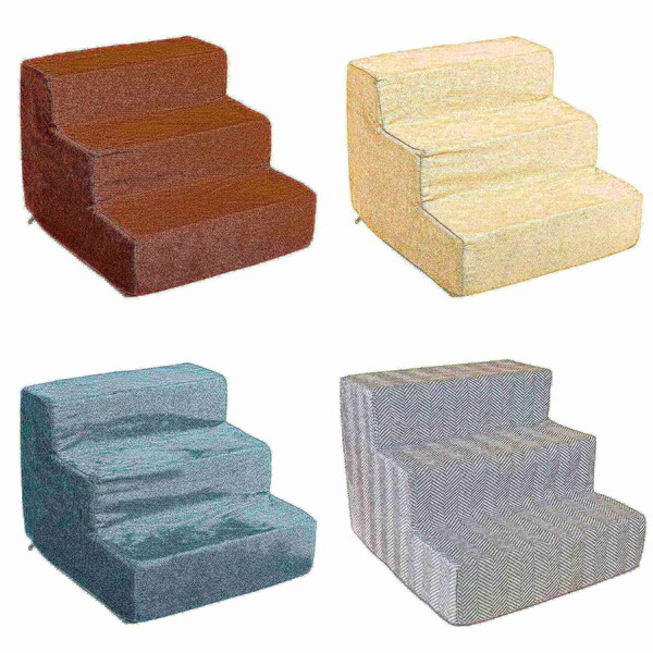 Pet Adobe Pet Adobe High Density Foam Stairs 3 Step Design, Ramp for Small Dogs, Cats with Cover, Brown - 330378VSG