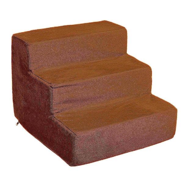 Pet Adobe Pet Adobe High Density Foam Stairs 3 Step Design, Ramp for Small Dogs, Cats with Cover, Brown - 330378VSG