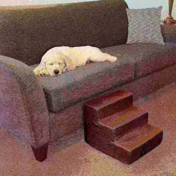 Pet Adobe Pet Adobe High Density Foam Stairs 3 Step Design, Ramp for Small Dogs, Cats with Cover, Brown - 330378VSG